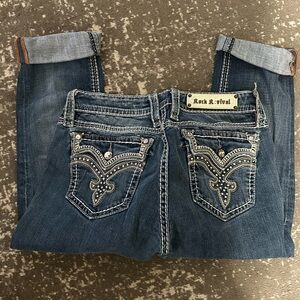 Rock Revival Dark Blue Embellished Cropped Jeans